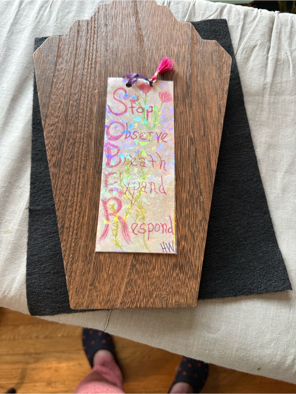2 Hand Crafted
 inspirational Sobriety Bookmarks
Red Tassel and  Floral design - Picture 3 of 4